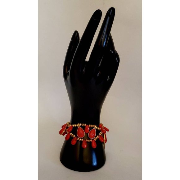 Lauren Bracelet, Gold-Tone Beads and Red Faux Stones by Ralph Lauren (Still has - Picture 4 of 4